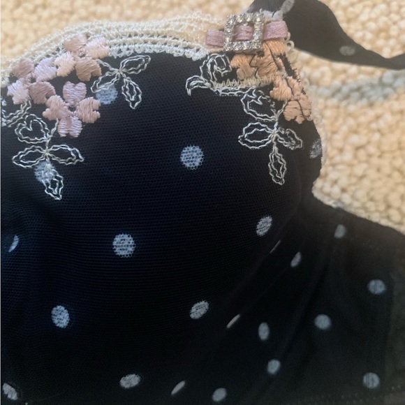 Black Floral Sexy Feminine Pretty FeLiNa  Underwire Lightly Padded Bra 34D - Picture 6 of 14